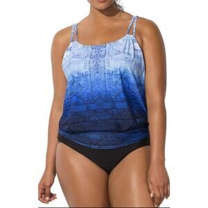 Meet Curve Women Plus Swimsuits Loop Blouson One Piece Size 2XL Blue NWT